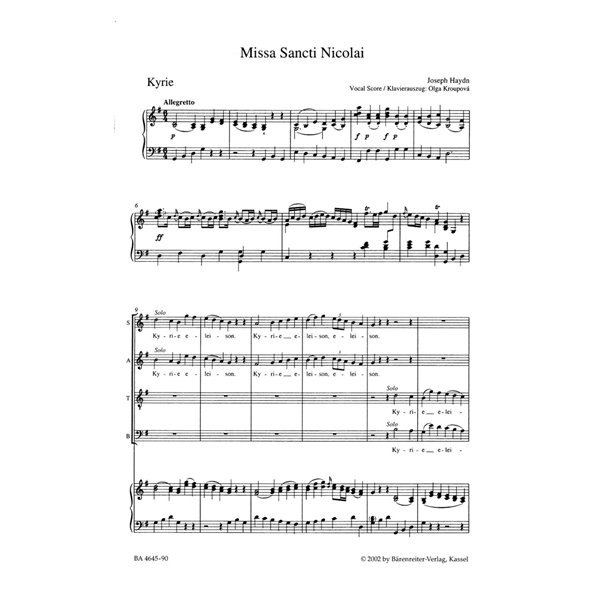 Missa Sancti Nicolai Barenreiter Urtext Blue Azul Missa Sancti