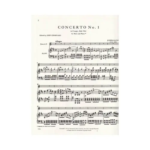 Concerto N.1 In D Major For Horn And Piano - Hob. VII D