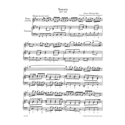 Four Sonatas For Flute And Basso Continuo - Bwv 1034, 1035 1030, 1032 - Urtext