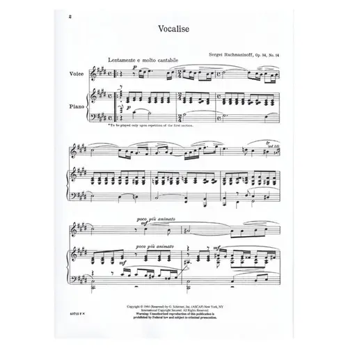 Vocalise For High Voice - Op.34 N.14