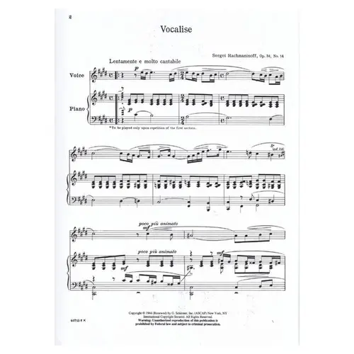 Vocalise For High Voice - Op.34 N.14