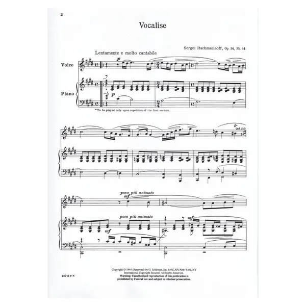 Vocalise For High Voice - Op.34 N.14
