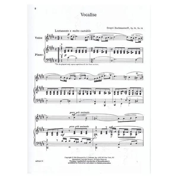 Vocalise For High Voice - Op.34 N.14