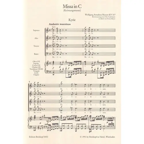 Missa in C KV 317 (Coronation mass) - Vocal Score