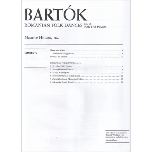 Romanian Folk Dances, Sz. 56 for the Piano - An Alfred Masterwork Edition