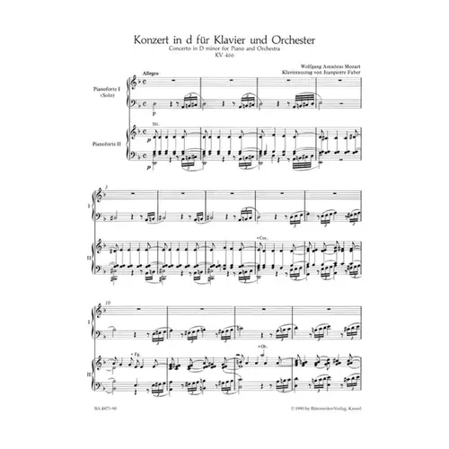 Concerto In D Minor N.20 for piano and orchestra - Kv 466 - Piano Reduction
