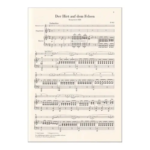 Hirt Auf Dem Felsen (Der)  Fur Singstime,Klarinette Und Klavier - D 965