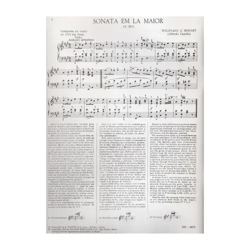 Sonata K.331 Em La Maior (Casella) - Exemplar Antigo