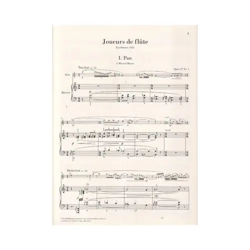 Joueurs De Flute - Op. 27 Fur Flote Und Klavier - Urtext