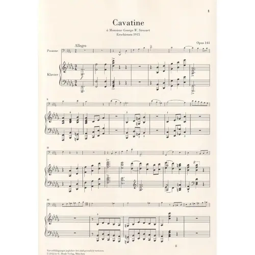 Cavatine Fur Posaunne Und Klavier - Opus 144 - Urtext