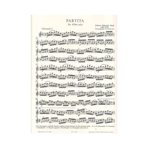 Partita A Moll Fur Flote Solo - Bwv 1013