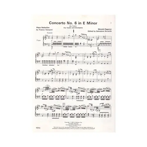 Paganini Concerto n.6 in E minor for violin Op.Posth. violino e