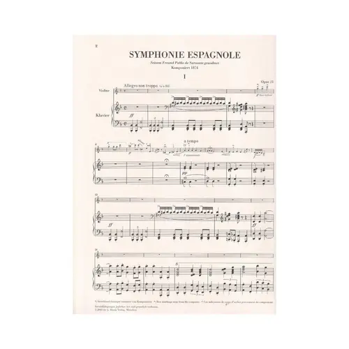 Symphonie Espagnole - Op.21  Fur Violine Und Orchestr - Urtext