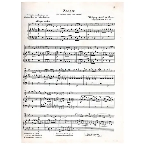 Sonate A Dur - KV 305 - violine und piano