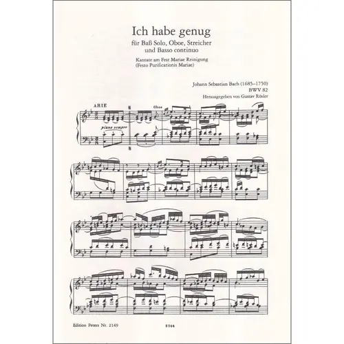 Kantate N.82 - Ich Haabe Genug BWV 82 fur bass solo - piano reduction