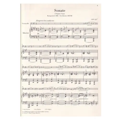 Sonate Fur Klavier Und Violene A Dur - Versão Para Violoncelo - Urtext