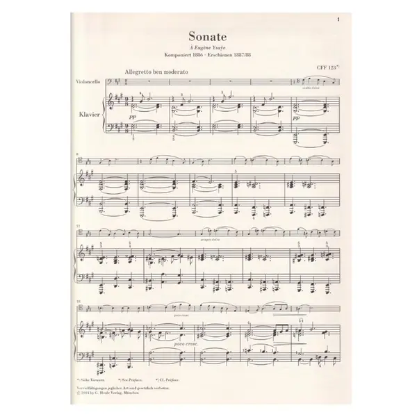Sonate Fur Klavier Und Violene A Dur - Versão Para Violoncelo - Urtext