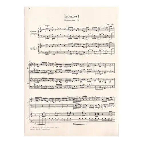 Harpsichord Concerto no. 1 d minor BWV 1052 - Piano reduction
