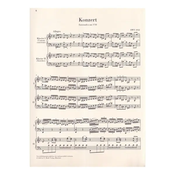 Harpsichord Concerto no. 1 d minor BWV 1052 - Piano reduction