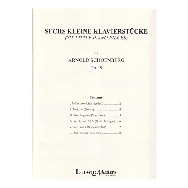 Sechs Kleine Klavierstcuke for Solo Piano Op.19