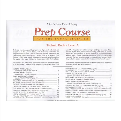 Alfred's Basic Piano Prep Course - Technic Book A