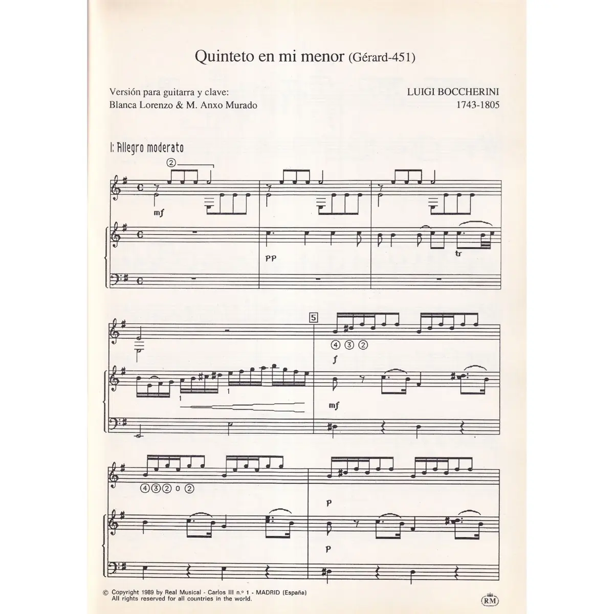 Quinteto En Mi Menor (Gerard 451)