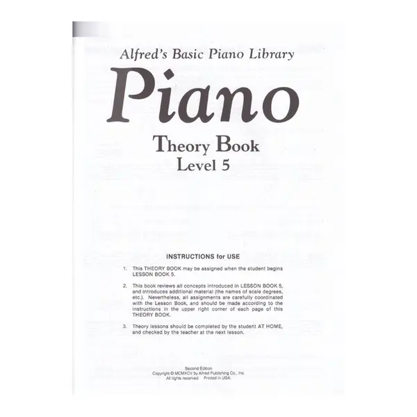 Alfred's Basic Piano Course - Theory Book 5