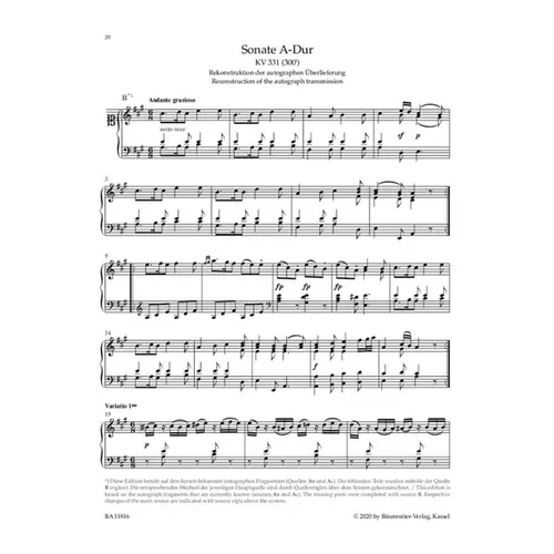 Sonata for Piano in A major K. 331 (300i)