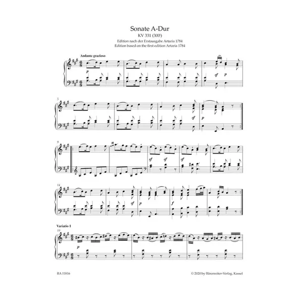 Sonata for Piano in A major K. 331 (300i)
