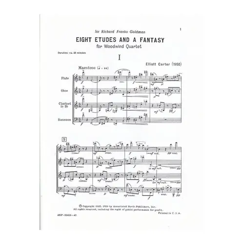 8 Etudes And A Fantasy For Woodwind Quartet - Score