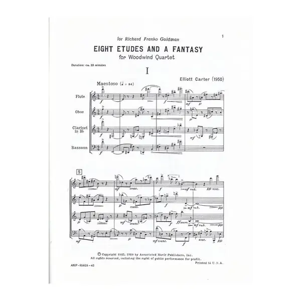 8 Etudes And A Fantasy For Woodwind Quartet - Score