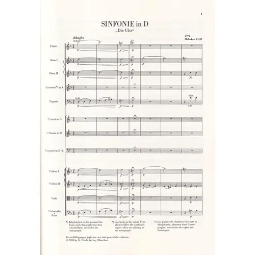 Symphony D major Hob. I:101 (The Clock) - score - studien edition