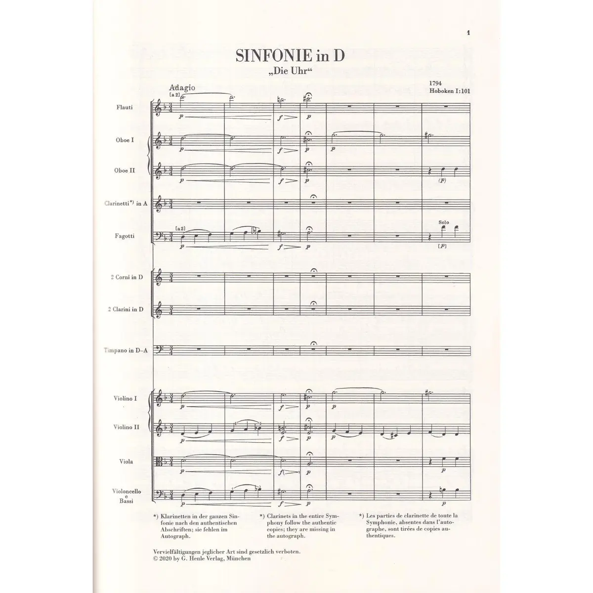 Symphony D major Hob. I:101 (The Clock) - score - studien edition
