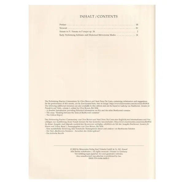 Sonata for Pianoforte and Violin in F major op. 24 "Spring Sonata"