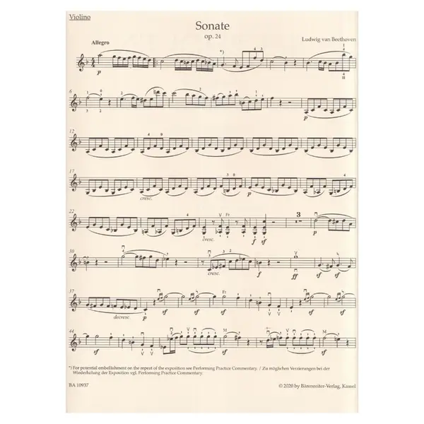 Sonata for Pianoforte and Violin in F major op. 24 "Spring Sonata"