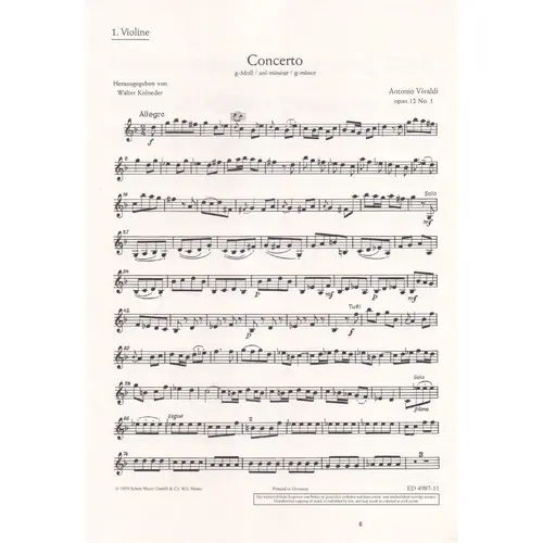 Violin Concerto G minor Op. 12 n.1 RV 317 - set of parts