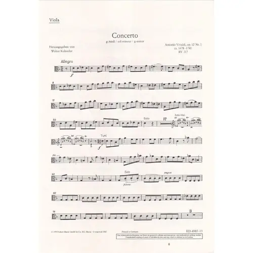Violin Concerto G minor Op. 12 n.1 RV 317 - set of parts