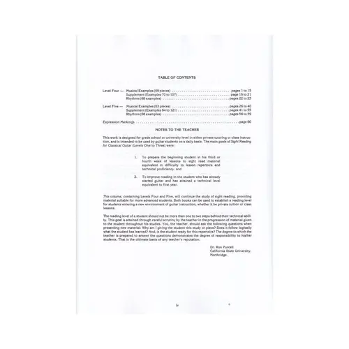 Sight Reading for the Classical Guitar, Level IV-IV