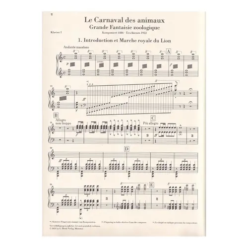 Le Carnaval des animaux for chamber ensemble - partes