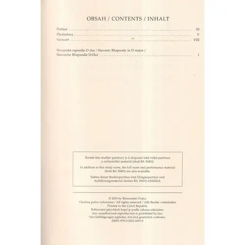 Slavonic Rhapsody in D major op. 45/1 - study score