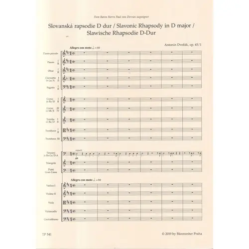 Slavonic Rhapsody in D major op. 45/1 - study score