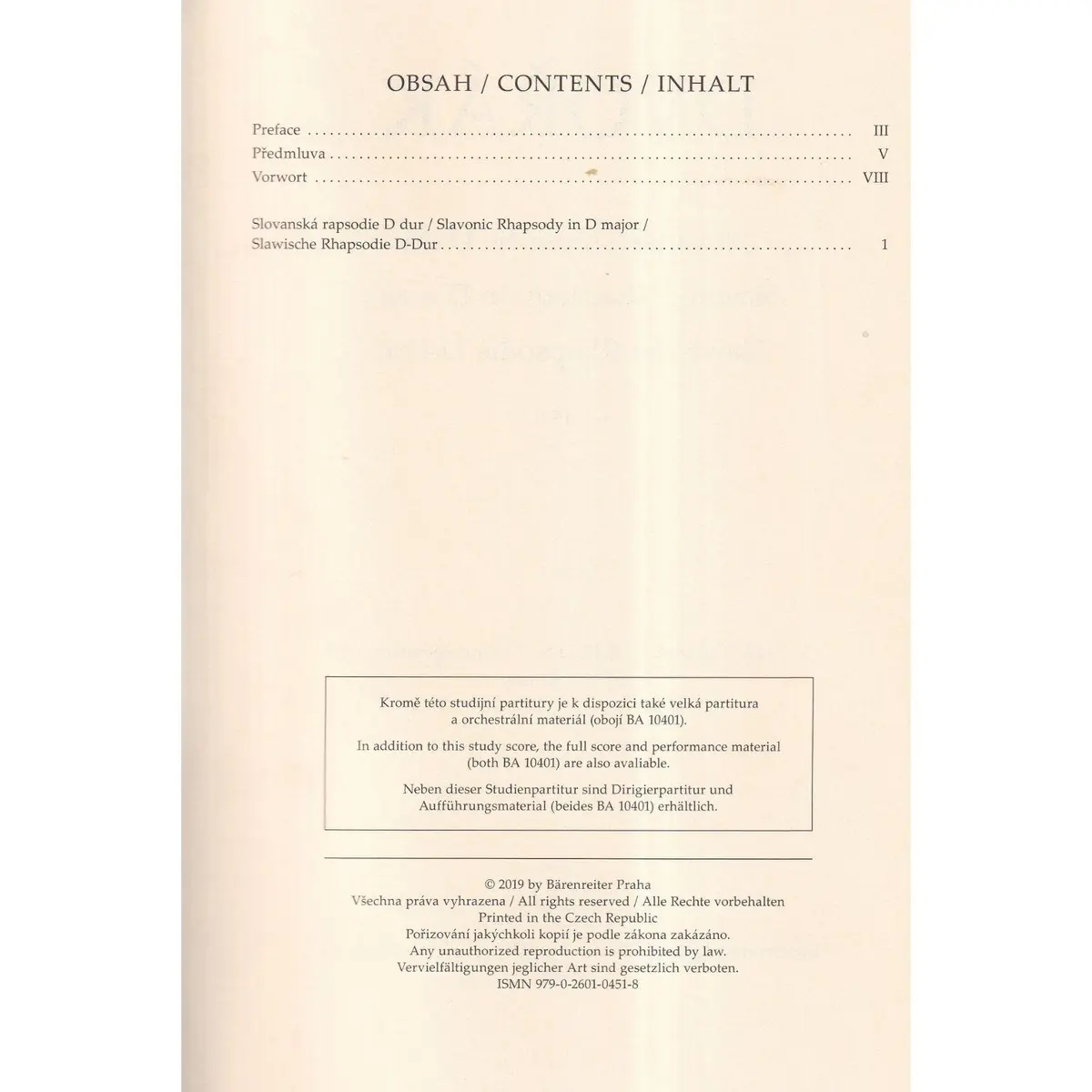 Slavonic Rhapsody in D major op. 45/1 - study score