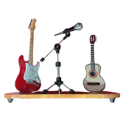 Miniatura Guitarra Stratocaster vermelha 16cm +Microfone 13 cm + Violão Acústico