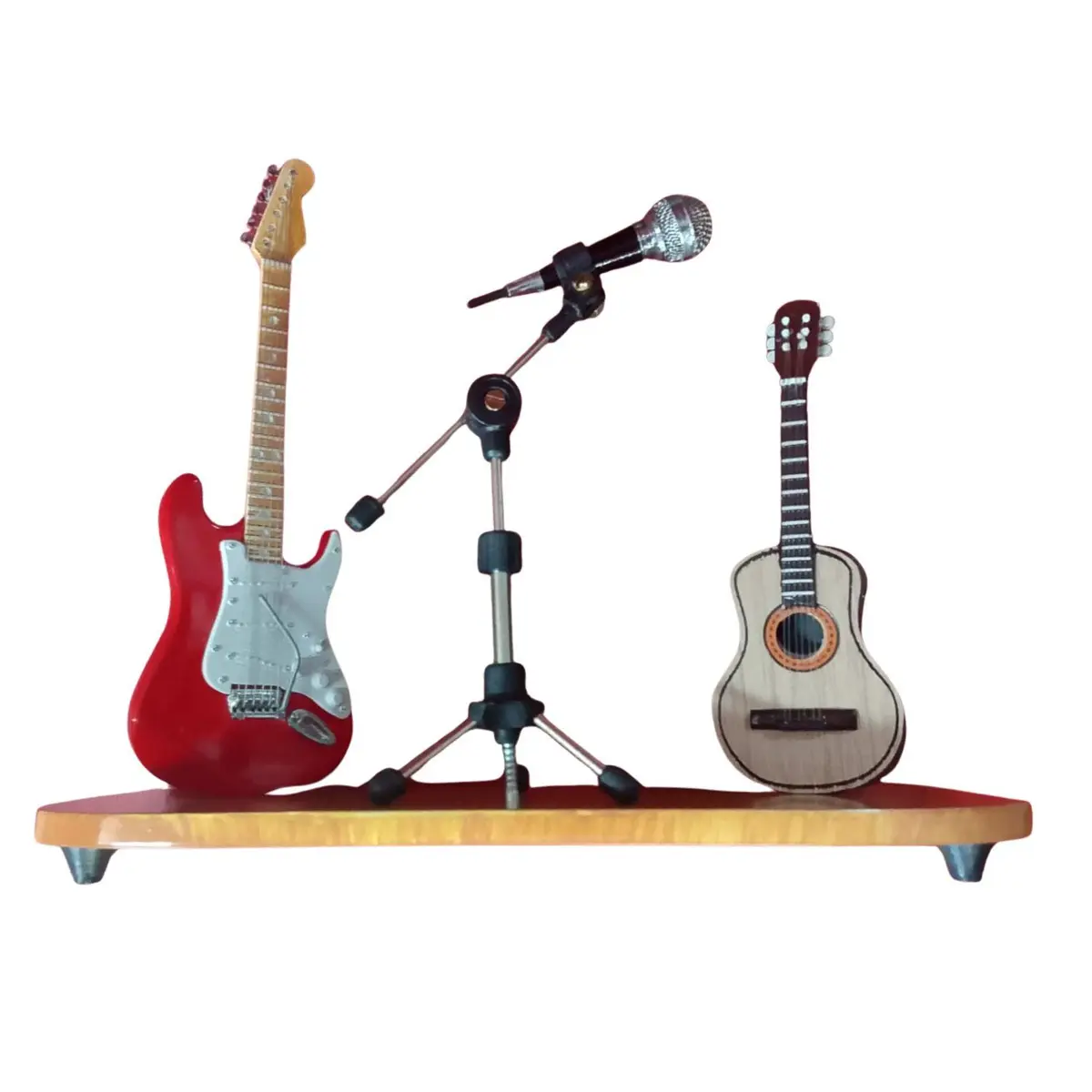 Miniatura Guitarra Stratocaster vermelha 16cm +Microfone 13 cm + Violão Acústico