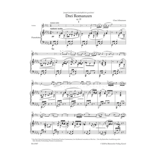 Three Romances for violin and Piano op. 22