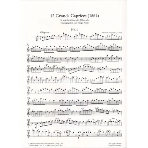 12 Grands Caprices, Für Altblockflote Oder Flote Solo