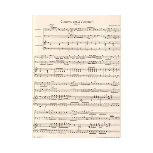 Concerto in G minor RV 531 for two violoncellos, strings and basso continuo - piano reduction