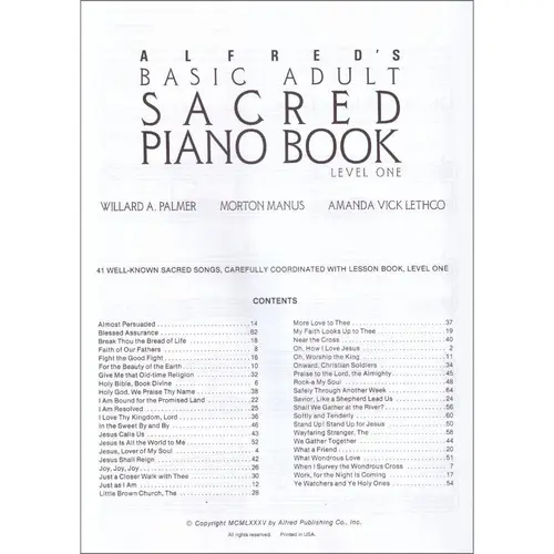 Alfred's Basic Adult Piano Course - Sacred Book 1