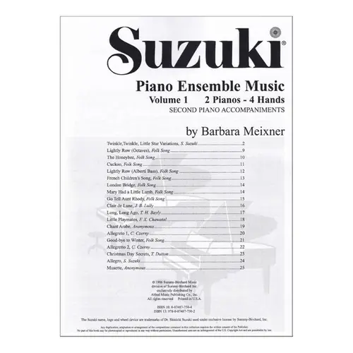 Suzuki Piano Ensemble Music Vol.1 for Piano Duo - second piano