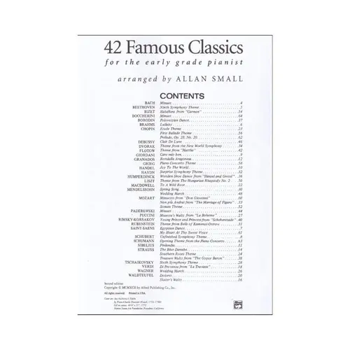 42 Famous Classics Arranged for Easy Piano